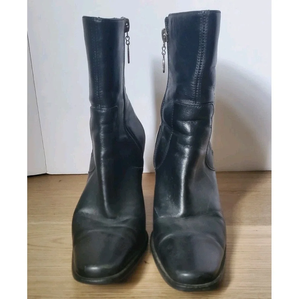 Harley Davidson Y2k Boot Black Leather Ankle Zip Up Pointed Toe Womens Size 6M